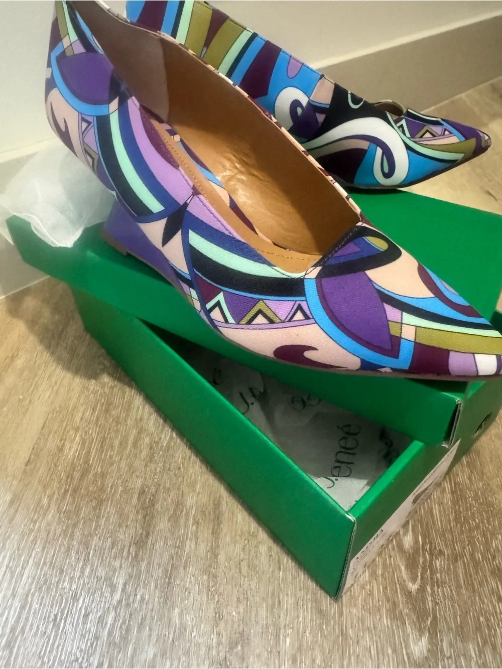 J.Reneé Anisha Pointed Toe Wedges in Purple Blue Green Multi